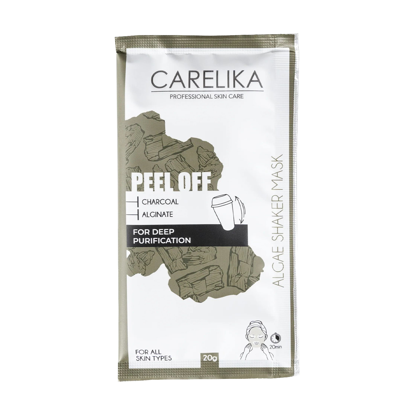 Альгінатна маска-шейкер для обличчя Carelika Peel Off Algae Shaker Mask Charcoal з вугіллям, 20 г