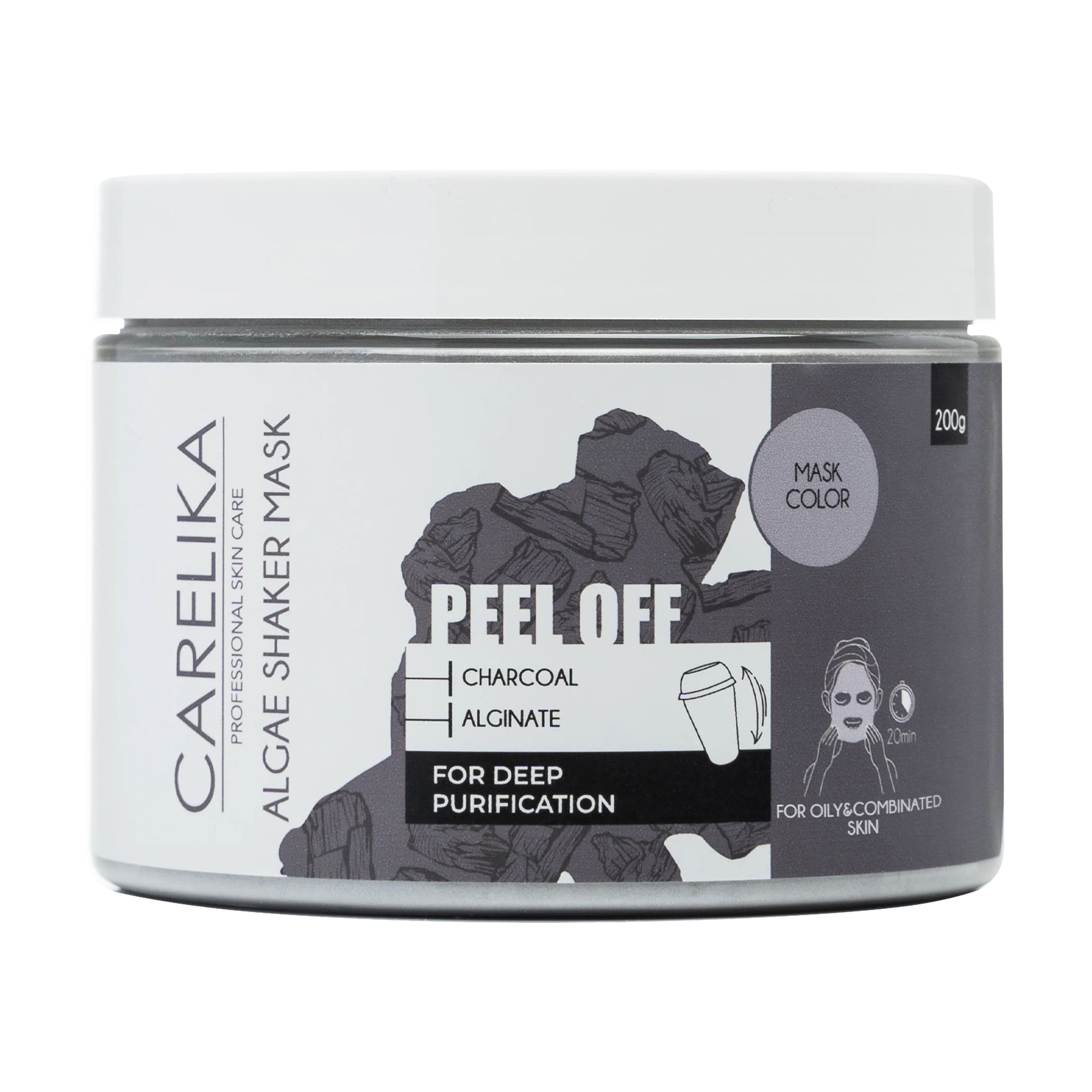 Альгінатна маска-шейкер для обличчя Carelika Peel Off Algae Shaker Mask Charcoal з вугіллям, 200 г