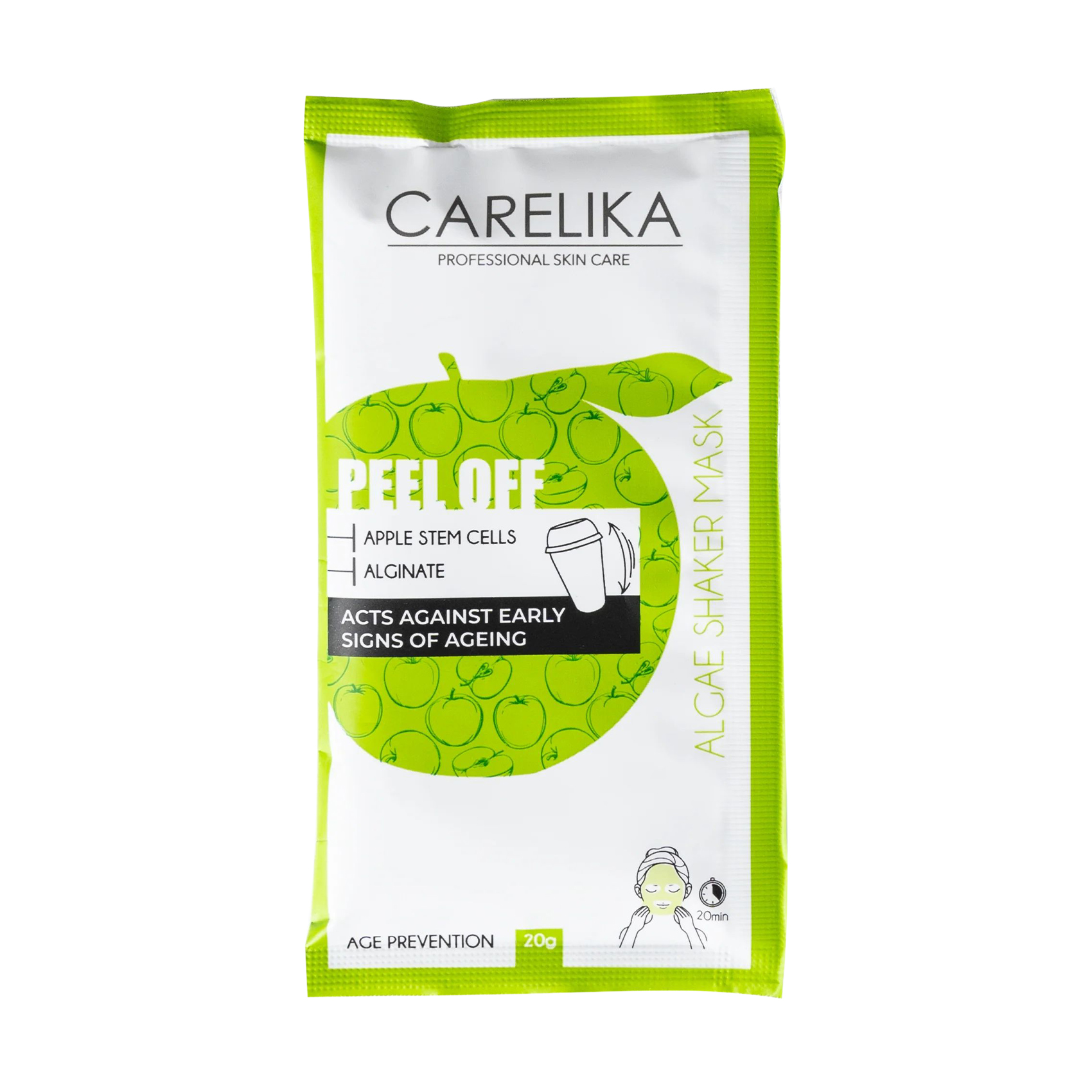 Альгінатна маска-шейкер для обличчя Carelika Peel Off Algae Shaker Mask Apple Stem Cells зі стовбуровими клітинами яблука, 20 г